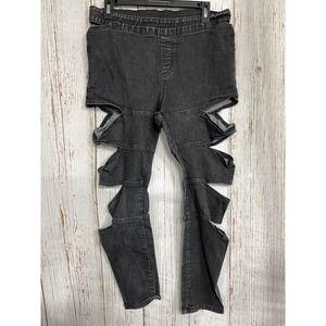 Encore Jeans Women Size XL Gray Cut Out Pull On Jeggings Pants Denim Mid Rise